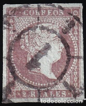Sellos: ESPA&Ntilde;A, 1855 EDIFIL N&ordm; 42, 2 r. violeta. [Mat. Rueda de Carreta.]