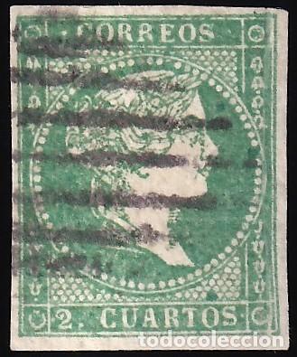 Sellos: ESPA&Ntilde;A, 1855 EDIFIL N&ordm; 43. 2 cu. verde. [Papel con Filigrana L&iacute;neas Cruzadas.]