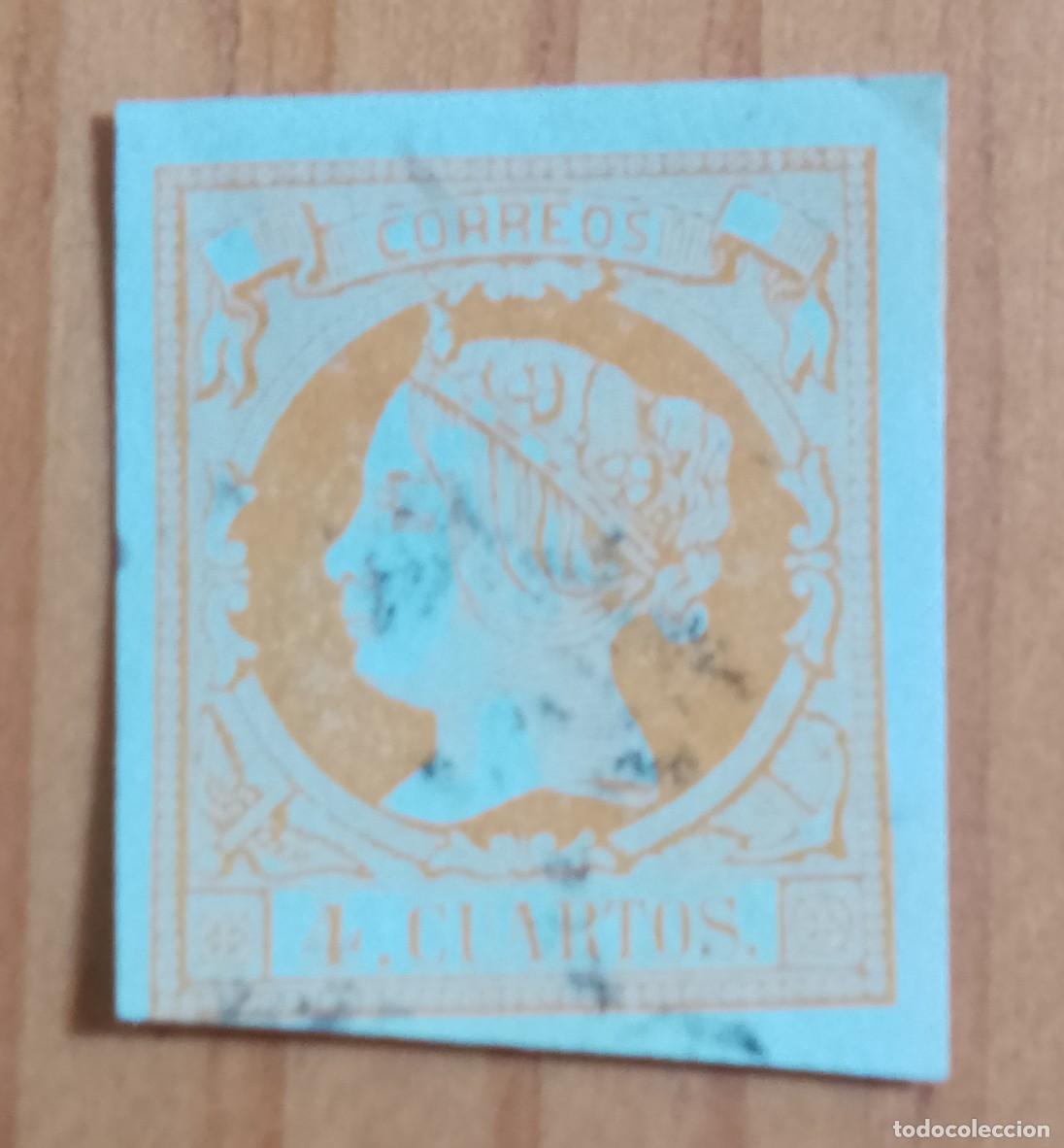 Sellos: A&Ntilde;O 1860-61 - EDIFIL 52 - 4 CUARTOS NARANJA - ISABEL II