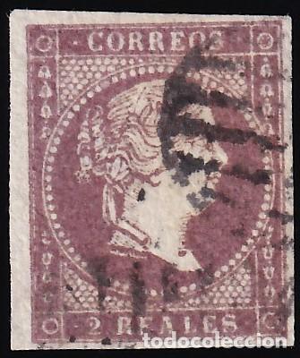 Sellos: ESPA&Ntilde;A, 1855 EDIFIL N&ordm; 46, 2 r. violeta, [Filigrana L&iacute;neas Cruzadas.]