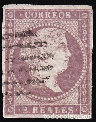 Sellos: ESPA&Ntilde;A, 1855 EDIFIL N&ordm; 46, 2 r. violeta, [Filigrana L&iacute;neas Cruzadas.]