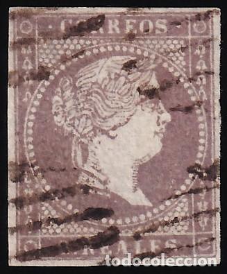 Sellos: ESPA&Ntilde;A, 1855 EDIFIL N&ordm; 46, 2 r. violeta, [Filigrana L&iacute;neas Cruzadas.]