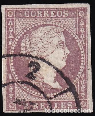 Sellos: ESPA&Ntilde;A, 1855 EDIFIL N&ordm; 46, 2 r. violeta, [Mat. Rueda de Carreta.]