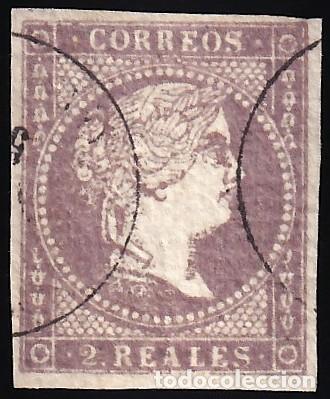 Sellos: ESPA&Ntilde;A, 1855 EDIFIL N&ordm; 46, 2 r. violeta, [Mat. Fechador.]