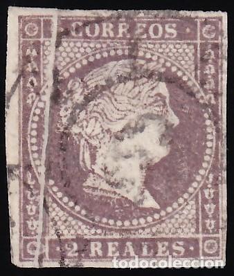 Sellos: ESPA&Ntilde;A, 1855 EDIFIL N&ordm; 46iw, 2 r. violeta, [Fuelle vertical]