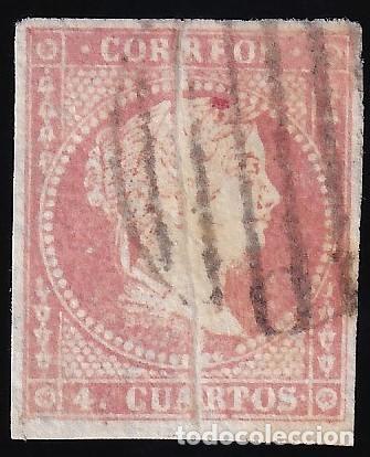 Sellos: ESPA&Ntilde;A, 1855 EDIFIL N&ordm; 44A, 4 cu rojo, [Fuelle vertical / NO RESE&Ntilde;ADO.]