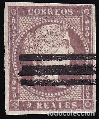 Sellos: ESPA&Ntilde;A, 1855 EDIFIL N&ordm; 46, 2 r. violeta, [Barrado.]