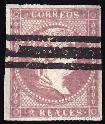 Sellos: ESPA&Ntilde;A, 1855 EDIFIL N&ordm; 46, 2 r. violeta, [Barrado.]
