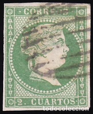 Sellos: ESPA&Ntilde;A, 1855 EDIFIL N&ordm; 47, 2 cu. verde