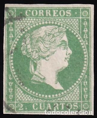 Sellos: ESPA&Ntilde;A, 1855 EDIFIL N&ordm; 47, 2 cu. verde