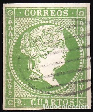 Sellos: ESPA&Ntilde;A, 1855 EDIFIL N&ordm; 47, 2 cu. verde