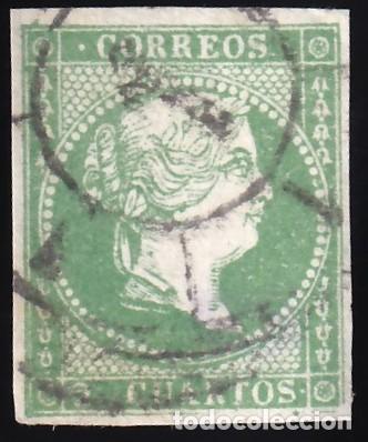 Sellos: ESPA&Ntilde;A, 1855 EDIFIL N&ordm; 47, 2 cu. verde