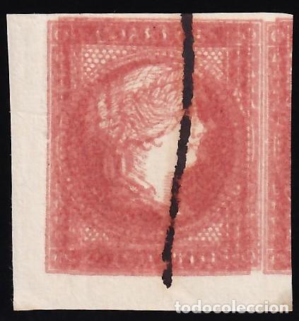 Sellos: ESPA&Ntilde;A, 1855 EDIFIL N&ordm; 48e (*), 4 c. rojo, [Doble impresi&oacute;n.]