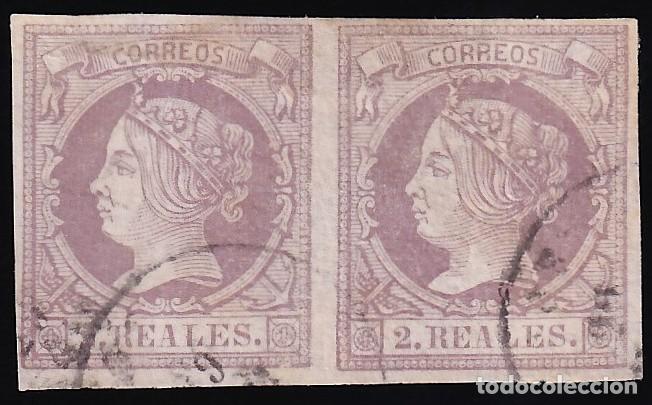 Sellos: ESPA&Ntilde;A, 1860-1861 EDIFIL N&ordm; 56, 2 r. violeta, [Pareja.]