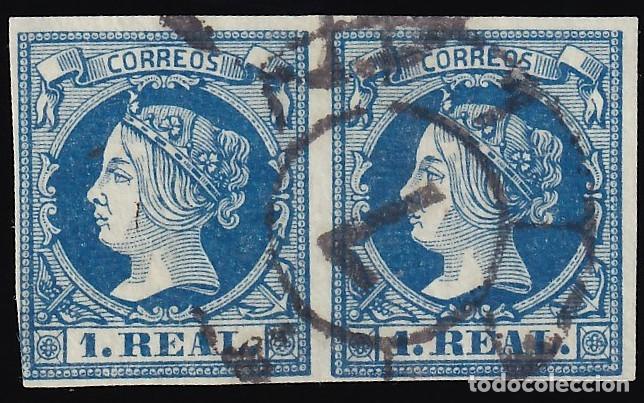 Sellos: ESPA&Ntilde;A, 1860-1861 EDIFIL N&ordm; 55, 1 r. azul. [Pareja.]