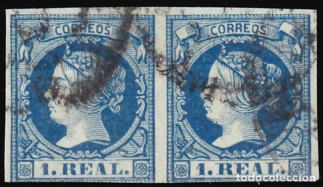 Sellos: ESPA&Ntilde;A, 1860-1861 EDIFIL N&ordm; 55, 1 r. azul. [Pareja.]