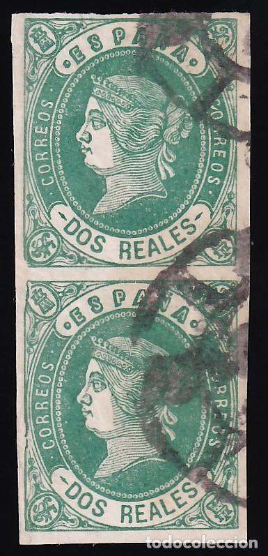 Sellos: ESPA&Ntilde;A, 1862 EDIFIL N&ordm; 62, 2 r verde s. rosa, [Pareja.]