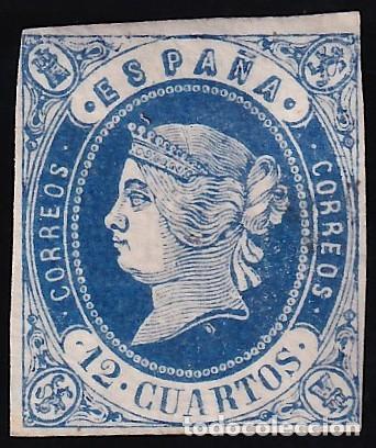 Sellos: ESPA&Ntilde;A, 1862 EDIFIL N&ordm; 59 (*), 12 c. azul,