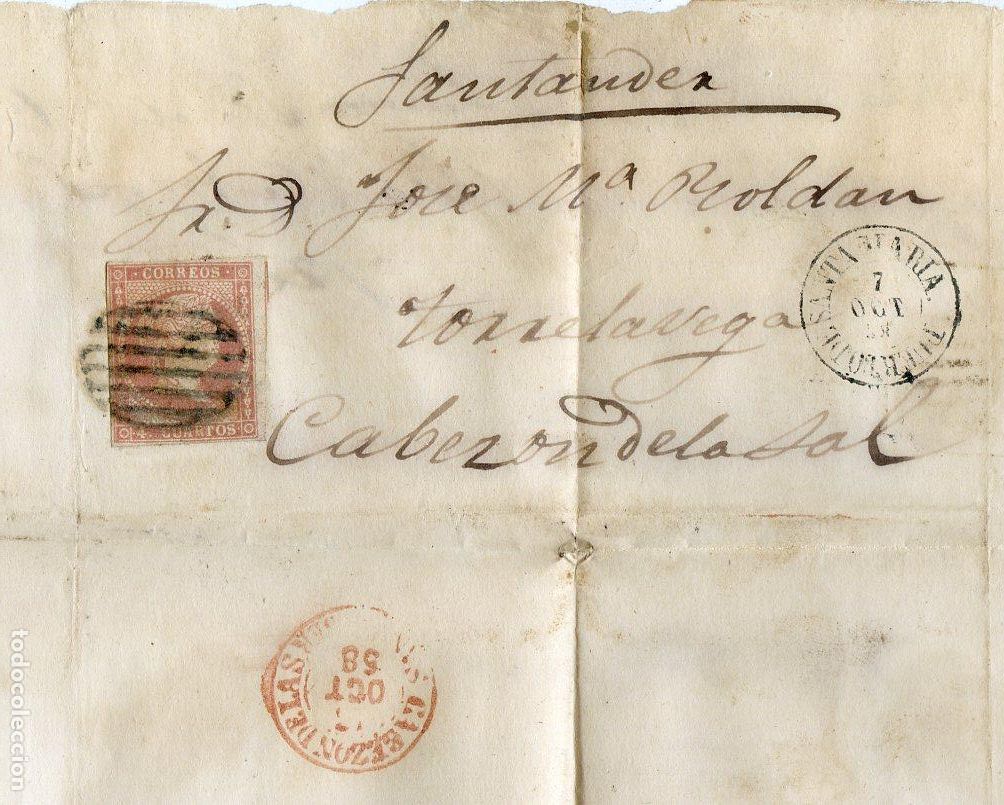 Sellos: Carta circulada de El Puerto de Santa Mar&iacute;a a Cabez&oacute;n de la Sal en 1858 sello 4 cuartos Edifil 44