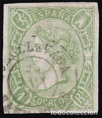 Sellos: ESPA&Ntilde;A, 1865 EDIFIL N&ordm; 72, 1 r. verde.