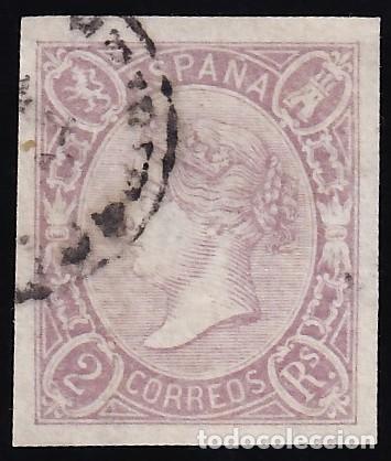 Sellos: ESPA&Ntilde;A, 1865 EDIFIL N&ordm; 73, 2 r. lila.