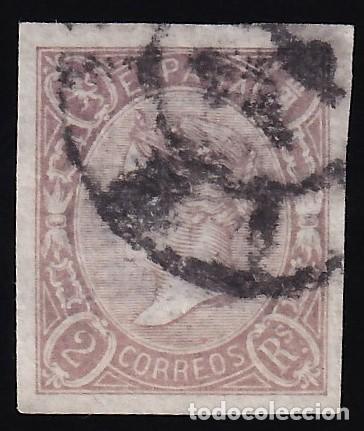 Sellos: ESPA&Ntilde;A, 1865 EDIFIL N&ordm; 73, 2 r. lila.