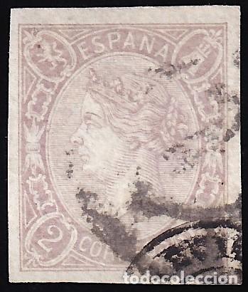 Sellos: ESPA&Ntilde;A, 1865 EDIFIL N&ordm; 73, 2 r. lila.