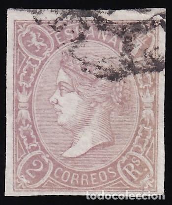 Sellos: ESPA&Ntilde;A, 1865 EDIFIL N&ordm; 73, 2 r. lila.