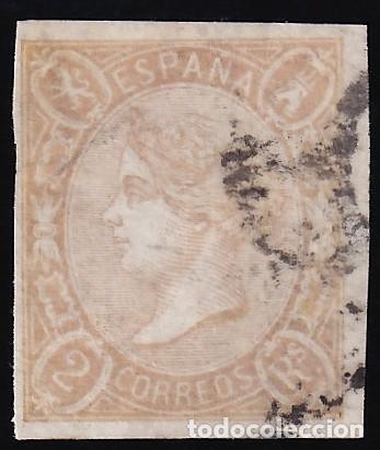 Sellos: ESPA&Ntilde;A, 1865 EDIFIL N&ordm; 73A, 2 r. salm&oacute;n.