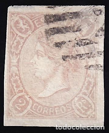 Sellos: ESPA&Ntilde;A, 1865 EDIFIL N&ordm; 73A, 2 r. salm&oacute;n.