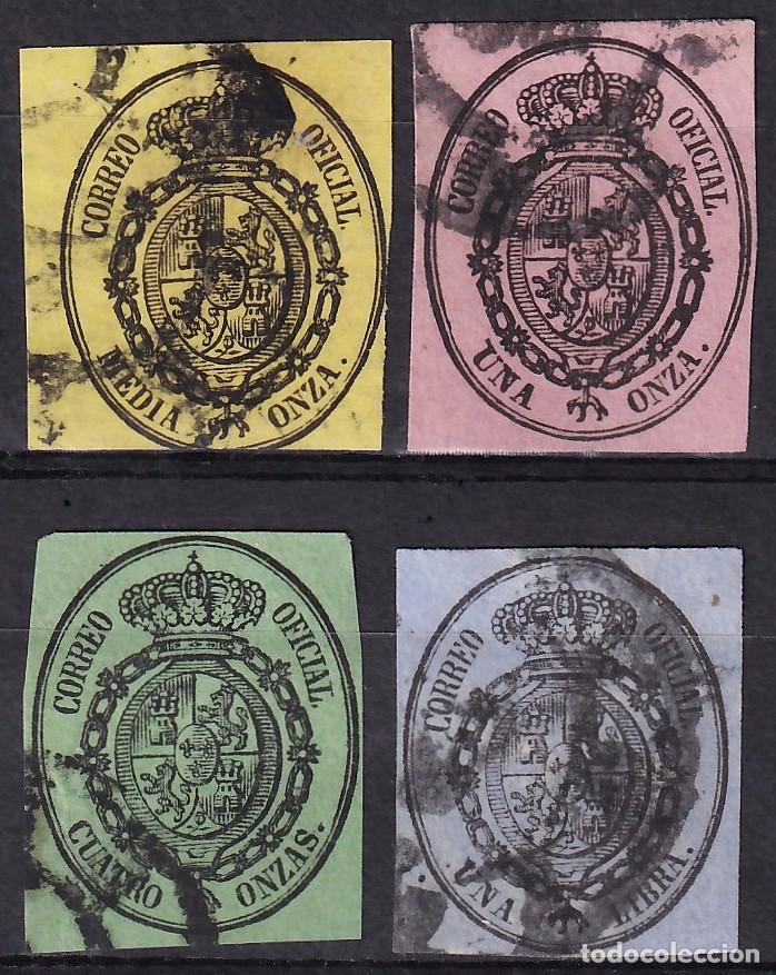 Sellos: ESPA&Ntilde;A, 1855 EDIFIL N&ordm; 35 / 38, Escudo de Espa&ntilde;a. [Mat. Rueda de Carreta.]