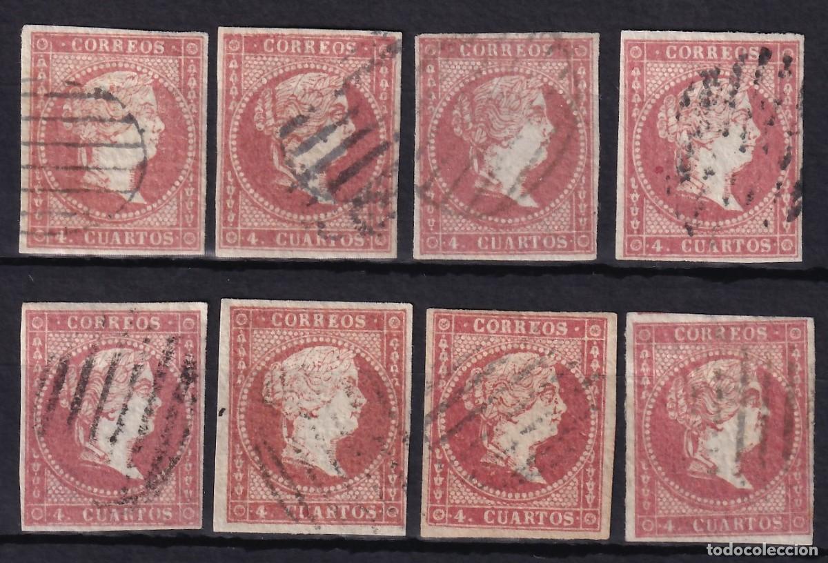 Sellos: ESPA&Ntilde;A, 1855 EDIFIL N&ordm; 44, 4 c. carm&iacute;n [Mat. distintos tipos de Parrilas. Filigrana l&iacute;neas cruzadas]
