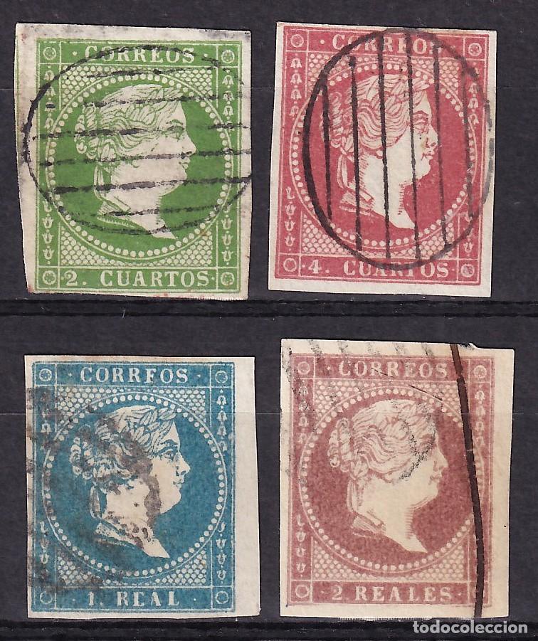 Sellos: ESPA&Ntilde;A, 1855 EDIFIL N&ordm; 47, 48, 49, 50, [Mat. Parrilla negra.]