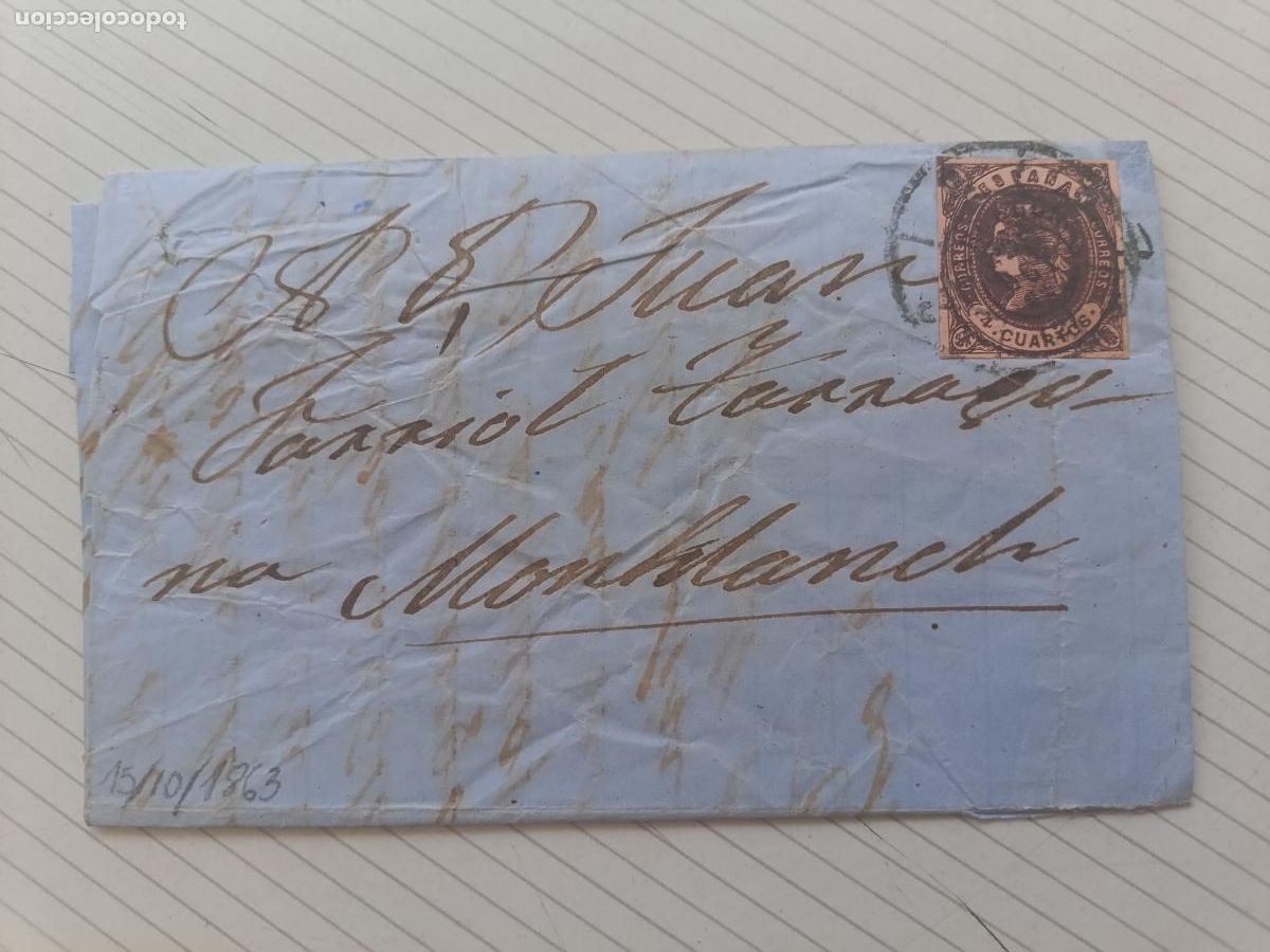 Sellos: 1863 Montblanch. Carta entera