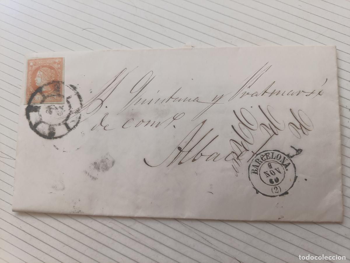 Sellos: CARTA ENTERA BARCELONA A ALBACETE 1860