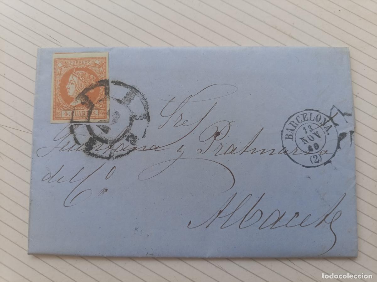 Sellos: CARTA ENTERA, BARCELONA A ALBACETE 1860