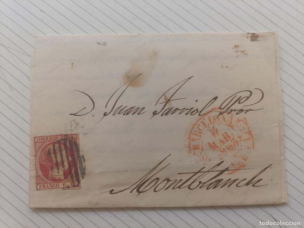 Sellos: CARTA ENTERA, BARCELONA A MONTBLANCH. 6 CUARTOS 1853