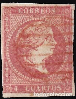 Sellos: ESPA&Ntilde;A, 1855 EDIFIL N&ordm; 44, 4 cu. rojo, Tipo I. [Mat. Parrilla Roja]