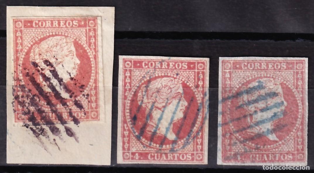Sellos: ESPA&Ntilde;A, 1855 EDIFIL N&ordm; 44A, 4 cu. rojo, Tipo II. [Mat. distintos tipos de Parrillas]
