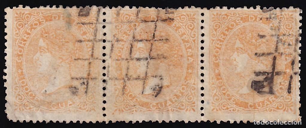 Sellos: ESPA&Ntilde;A, 1864 EDIFIL N&ordm; 89A. 12 cu. naranja [Mat. Parrilla de Reus.]