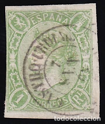 Sellos: ESPA&Ntilde;A, 1865 EDIFIL N&ordm; 72, 1 r. verde.