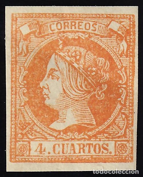 Sellos: ESPA&Ntilde;A, 1860-1861 EDIFIL N&ordm; 52 /*/, 4 cu. naranja.