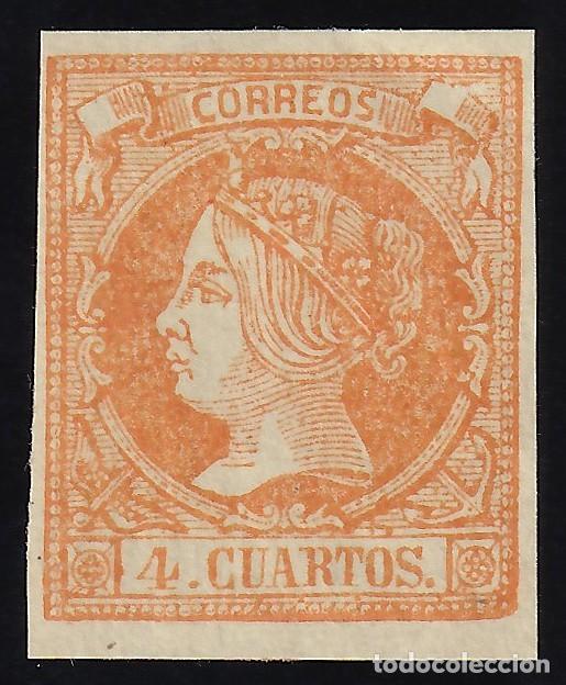 Sellos: ESPA&Ntilde;A, 1860-1861 EDIFIL N&ordm; 52 /*/, 4 cu. naranja.