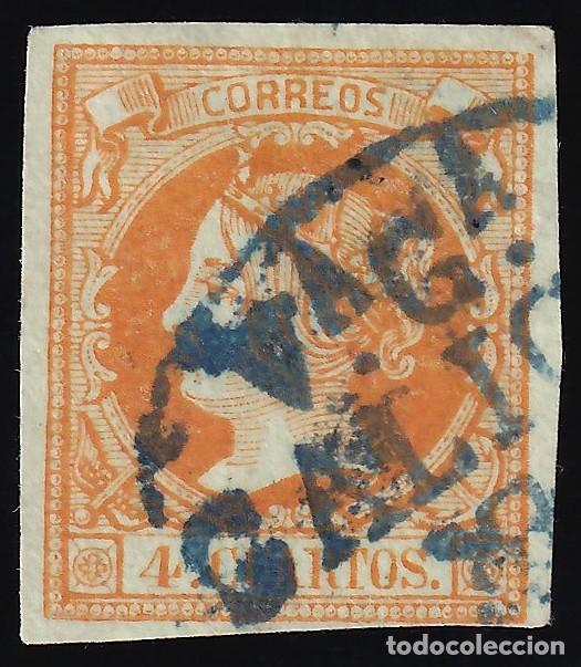 Sellos: ESPA&Ntilde;A, 1860-1861 EDIFIL N&ordm; 52, 4 cu. naranja. [ Mat. prefilat&eacute;lico &rdquo;V&ordf; G&ordf; / GALICIA&rdquo;]