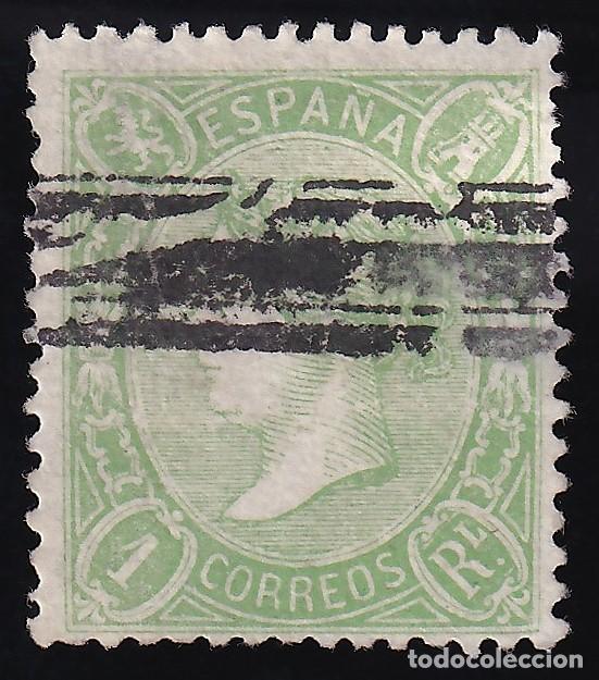 Sellos: ESPA&Ntilde;A, 1865 EDIFIL N&ordm; 78. 1 r. verde. [Barrado.]