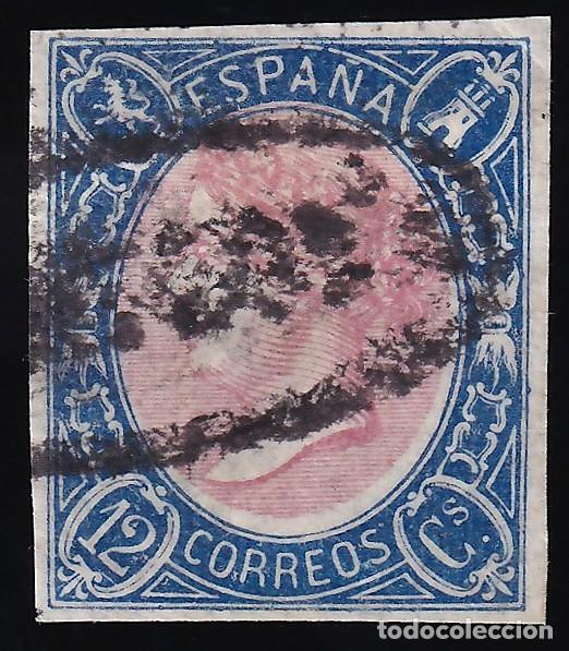 Sellos: ESPA&Ntilde;A, 1865 EDIFIL N&ordm; 70, 12 cu. Azul y rosa. [Marca Prefilat&eacute;lica &laquo;Pamplona&raquo;.]