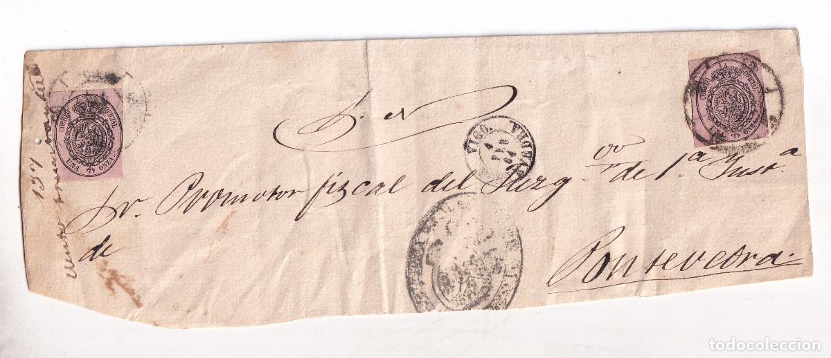 Sellos: PLICA. VIGO. PONTEVEDRA. 1864. RUEDA DE CARRETA. GALICIA. 2 SELLOS DE 1 ONZA