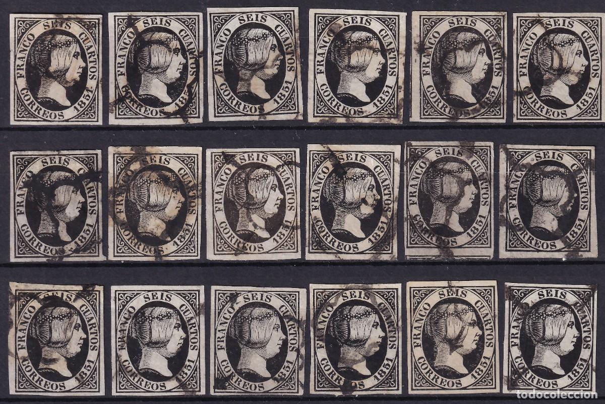 Sellos: ESPA&Ntilde;A, 1851 EDIFIL N&ordm; 6, 6 cu. negro, [Papel fino.]