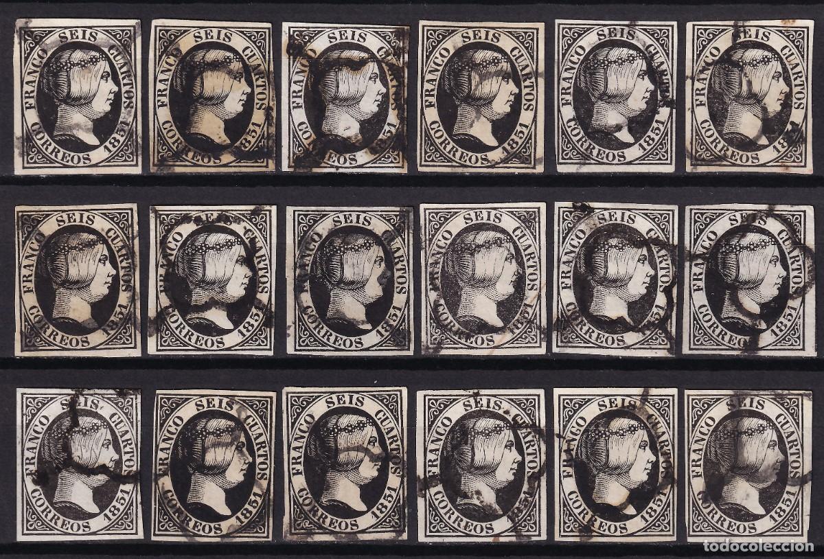 Sellos: ESPA&Ntilde;A, 1851 EDIFIL N&ordm; 6p, 6 cu. negro, [Papel Grueso.]