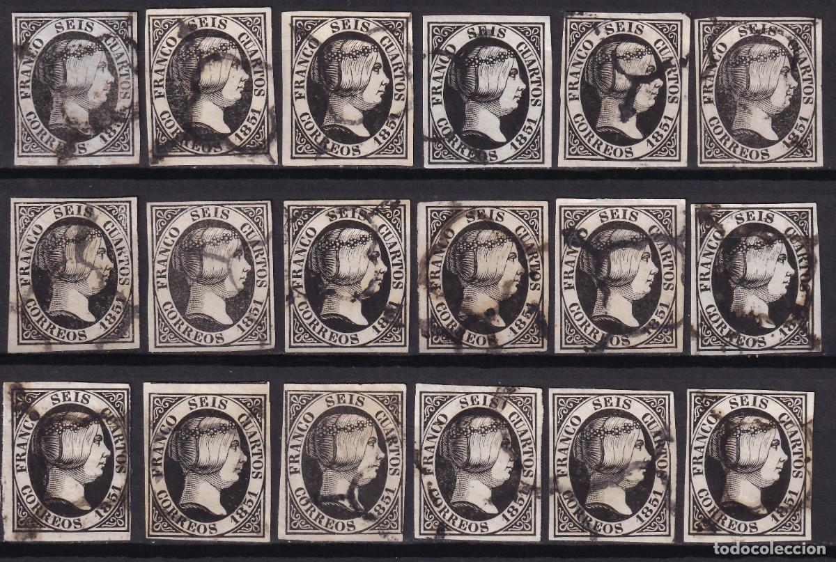Sellos: ESPA&Ntilde;A, 1851 EDIFIL N&ordm; 6p, 6 cu. negro, [Papel Grueso.]